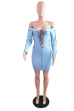Pink Casual Solid Hollowed Out Off the Shoulder Pencil Skirt Dresses