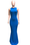 Black Lightly cooked Sleeveless O neck Swagger Floor-Length Solid Dresses
