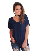 Royal blue Fashion Casual Regular V-Neck Short Solid Slim Tees & T-shirts