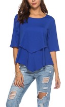 White Casual Regular O-Neck Half Solid Patchwork Regular Tees & T-shirts
