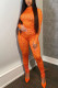 Orange Fashion Sexy Adult Print O Neck Long Sleeve Cap Sleeve Two Pieces