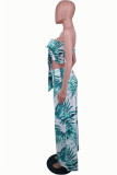White Sexy Casual Print Backless Strapless Sleeveless Two Pieces