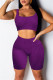 Purple Casual Sportswear Solid Vests U Neck Sleeveless Two Pieces