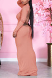 Wine Red Daily Solid Backless Half A Turtleneck Wrapped Skirt Dresses