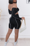 Grey Street Solid Bandage Strapless Long Sleeve Two Pieces