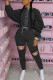 Black Fashion Casual Patchwork Ripped Strap Design O Neck Long Sleeve Batwing Sleeve Regular Two Pieces