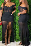 Black Fashion Sexy Patchwork Backless Off the Shoulder Sleeveless Dress