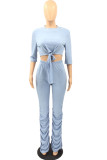 Pink Street Solid Draped Straight Half Sleeve Two Pieces
