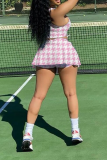 Purple Sexy Plaid Patchwork U Neck Sleeveless Two Pieces