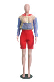 Green Long Sleeve Mid Patchwork pencil shorts Two-piece suit