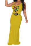 Pink Fashion adult England White Red Pink Yellow Tank Sleeveless Slip Mermaid Floor-Length Print Patchwork Character Dresses