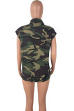 Green Denim Street Fashion Ma'am adult Turndown Collar Sequin Camouflage Sequined Pattern Plus Size overc