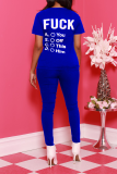Black Casual Print Letter O Neck Short Sleeve Two Pieces
