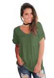 Red Fashion Casual Regular V-Neck Short Solid Slim Tees & T-shirts