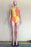 Multicolor Fashion Sexy Patchwork Hollowed Out Backless Swimwears