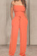 Orange Fashion Casual Solid Draped Sleeveless Wrapped Jumpsuits