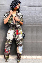 Camouflage Casual Print Long Sleeve Turndown Collar