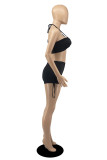 White Fashion Sexy Solid Backless Halter Sleeveless Two Pieces