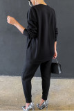 Red Work Daily Solid O Neck Long Sleeve Two Pieces