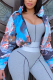 Multi-color Street Print Tie-dye Hooded Collar Outerwear