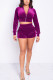 purple Active Casual Europe and America Patchwork Solid Zippered Straight Long Sleeve Two Pieces