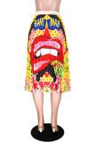 Stripe Elastic Fly Sleeveless Mid Print Draped Striped Patchwork Gradient Letter Pleated skirt Pa