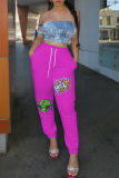 Red Casual Print Patchwork Harlan High Waist Harlan Positioning Print Bottoms