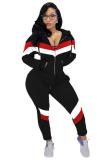 Red adult Fashion Active contrast color Patchwork Two Piece Suits Geometric pencil Long Sleeve