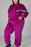 Black Casual Solid Hooded Collar Plus Size 