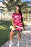 Pink Fashion Casual Slim fit Print Two Piece Suits Character Regular Short Sleeve Two-Piece Sh