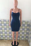 Light Blue Fashion Sexy Dot Backless Spaghetti Strap Denim Dress