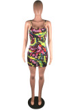 Black Fashion adult Street Black Pink Yellow and pink Spaghetti Strap Sleeveless Slip Step Skirt Mini Print Patchwork backless Tie and dye Dresses