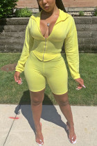 Yellow Fashion Casual adult Ma'am Patchwork Solid Two Piece Suits Straight Long Sleeve Two Pieces