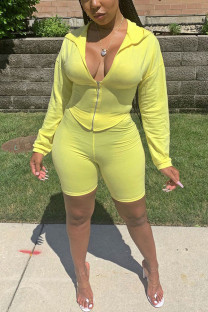 Yellow Fashion Casual adult Ma'am Patchwork Solid Two Piece Suits Straight Long Sleeve Two Pieces