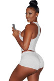 Light Blue knit Sexy Patchwork Two Piece Suits Solid Straight Sleeveless Two-Piece Short Set