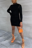 Brown Casual Solid Patchwork Half A Turtleneck Irregular Dress Dresses