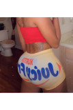 Blue Elastic Fly Low Letter Print Straight shorts Bottoms