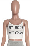 White Sexy Casual Letter Print Backless Spaghetti Strap Tops