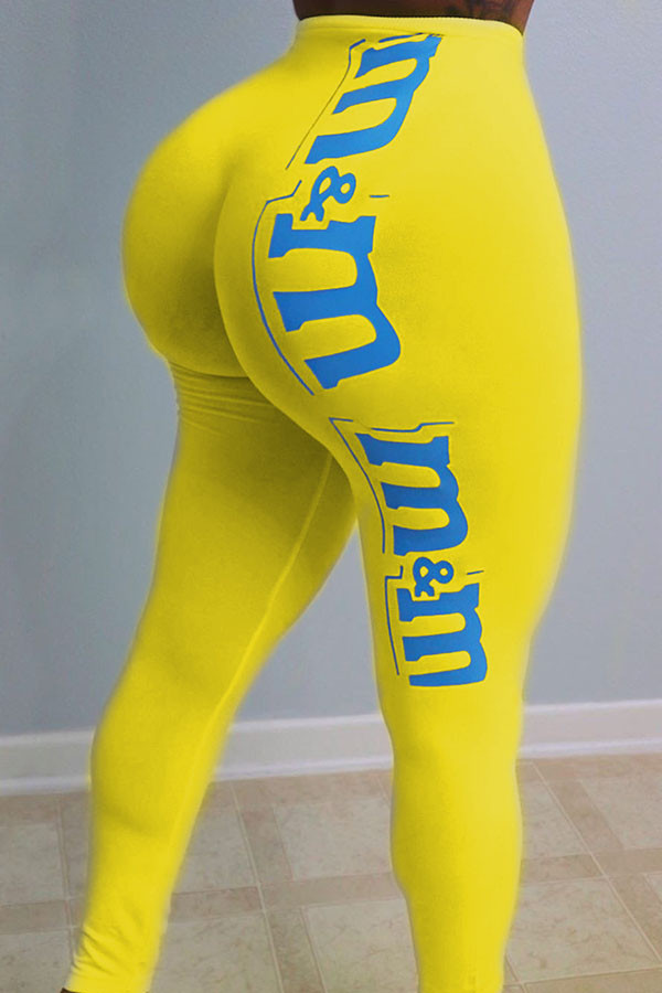Yellow Elastic Fly Mid Print pencil Pants Bottoms