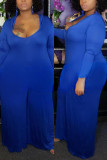 Blue Casual Knitting Solid Patchwork O Neck Plus Size 