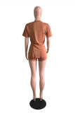 Blue Fashion Casual Solid Asymmetrical O Neck Short Sleeve Two Pieces