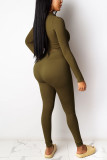 Yellow Casual Solid O Neck Long Sleeve Two Pieces