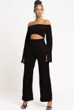 White Sexy Patchwork Solid Ruffled Long Sleeve one word collar Jumpsuits