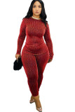 Red Casual Print Two Piece Suits pencil Long Sleeve