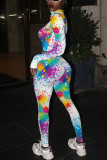 Colour Sexy Print Patchwork O Neck Long Sleeve Two Pieces