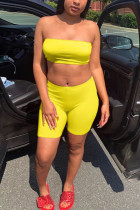 Yellow Fashion Active adult Ma'am Solid Two Piece Suits pencil Sleeveless Two Pieces