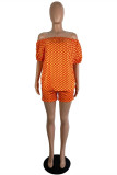 Orange Fashion Casual Print Without Belt Spaghetti Strap Short Sleeve Two Pieces