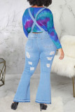 Baby Blue Sexy Solid Ripped Plus Size 