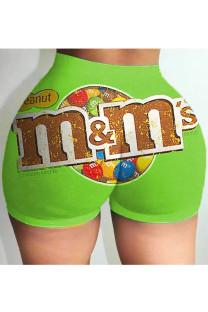 Green Elastic Fly Low Print Straight shorts Bottoms