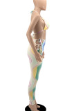 Colour Sexy Print Patchwork Frenulum Backless Swimwears